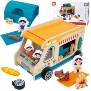 Drewniany Kamper z Postaciami i Akcesoriami – Kempingowy Zestaw Tooky Toy